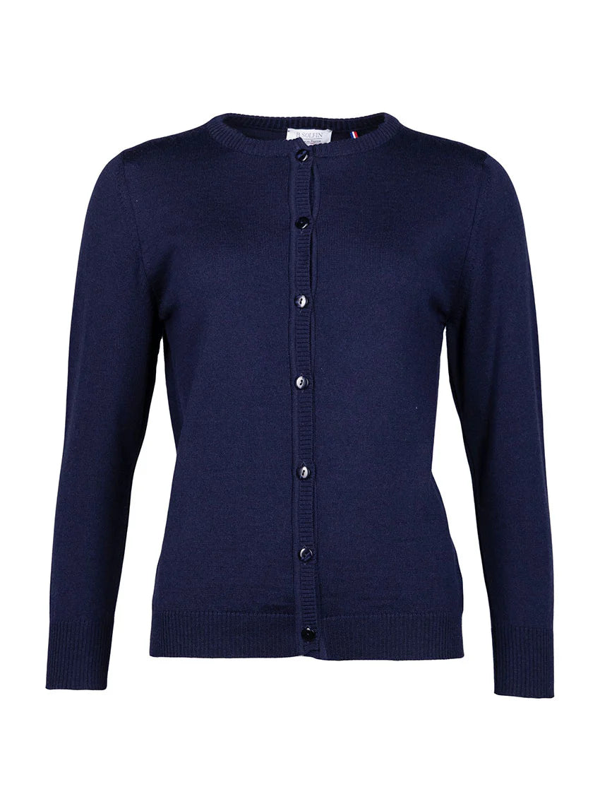 Cardigan femme en laine bleu marine