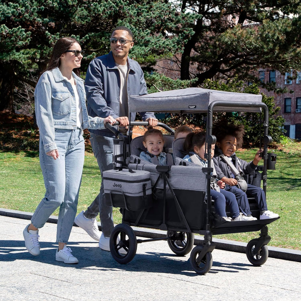 Jeep Wrangler Deluxe 4 Seater Stroller Wagon by Delta Children - Premium Quad Stroller Wagon for 4 Kids