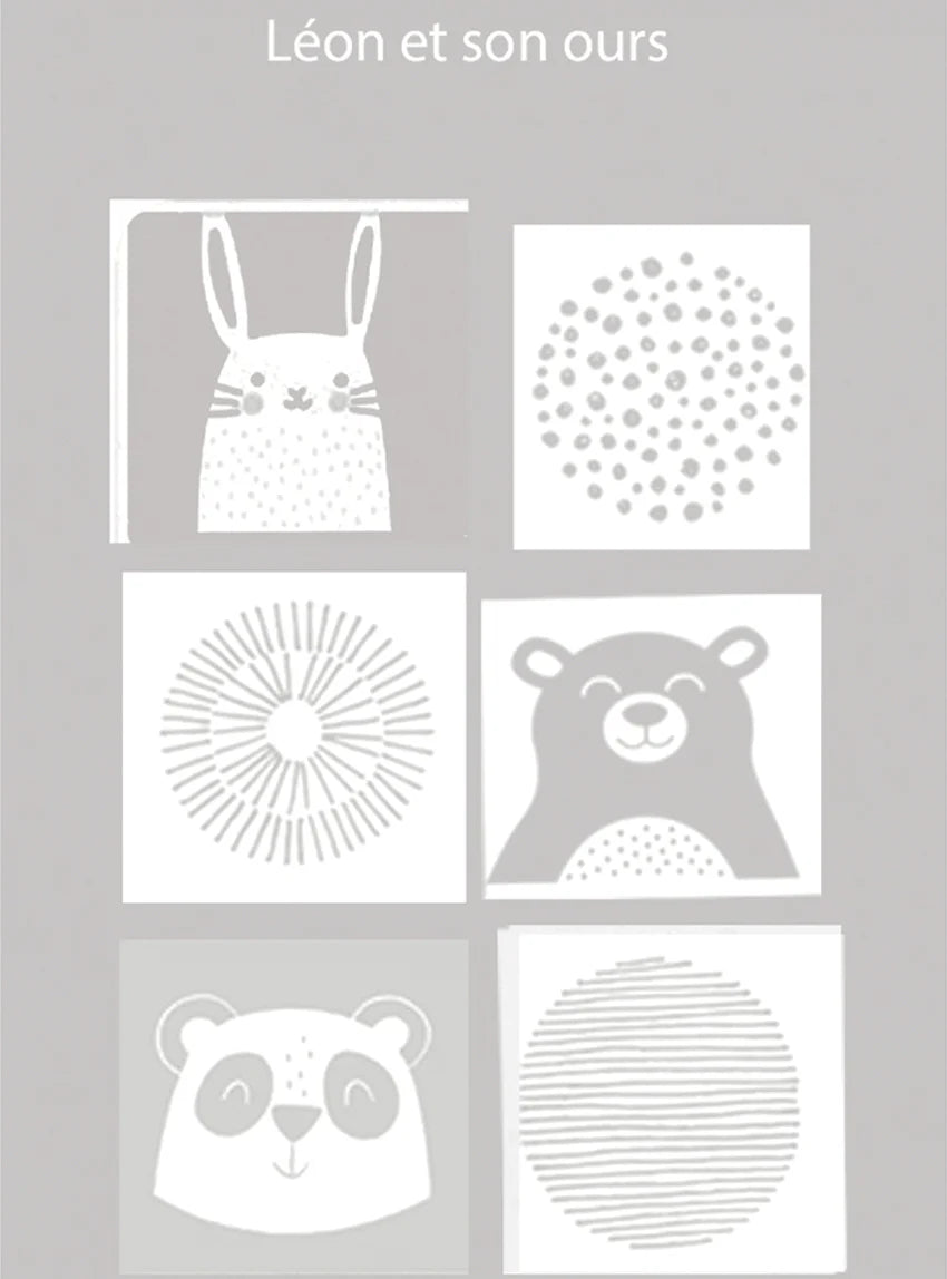 Plaid bébé laine mérinos motif animaux gris métal