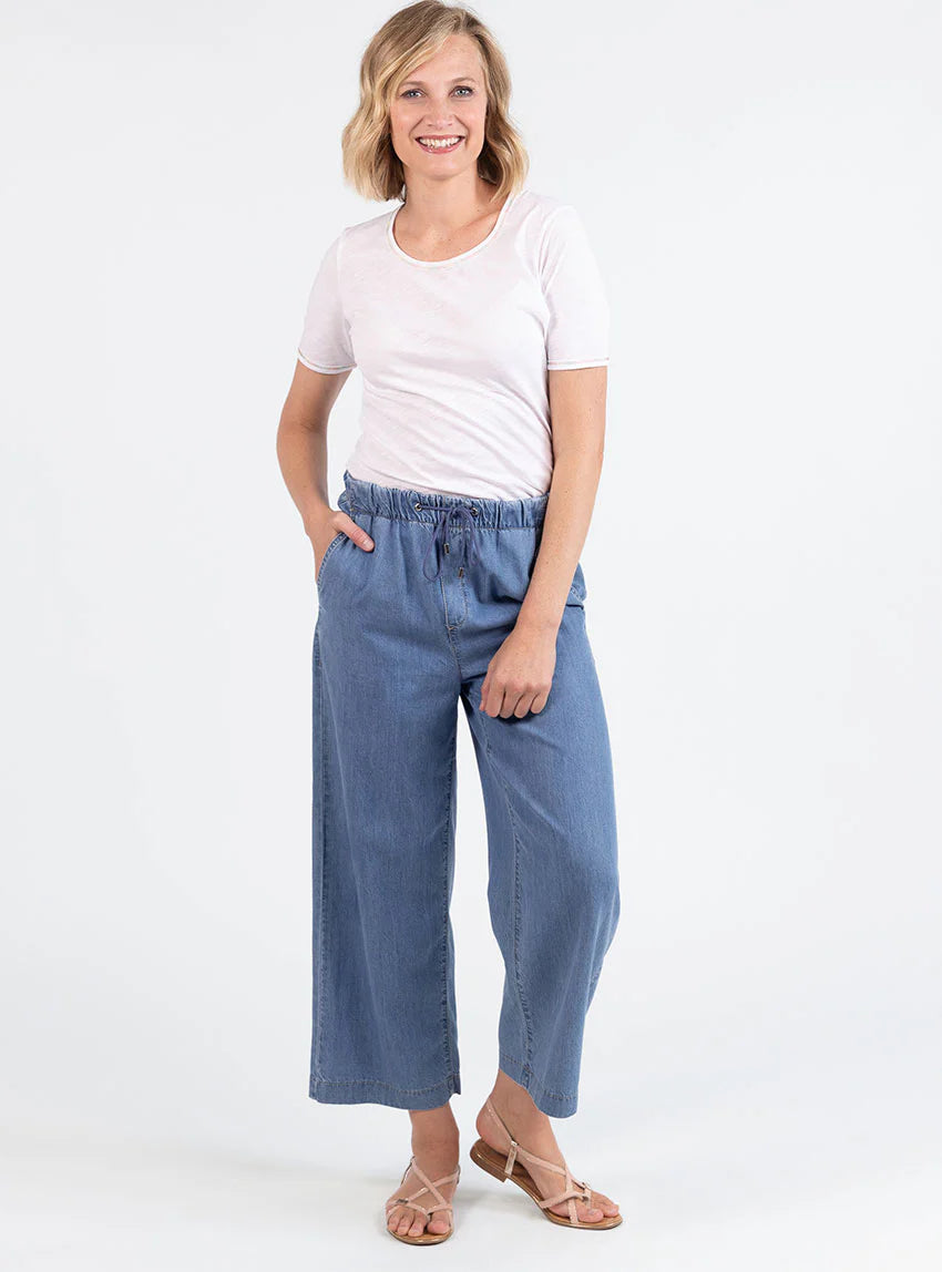 Pantalon femme fluide coton bleu clair
