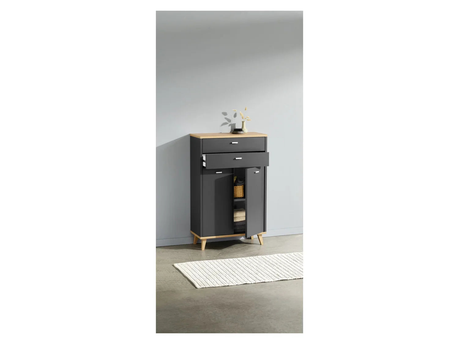 LIVARNO home Meuble de salle de bains Corfu, 60 x 96 x 28 cm, anthracite/imitation chne