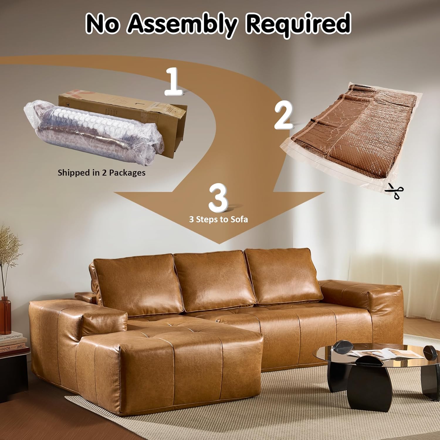 ovios 104 Cloud Sectional Couch with L-Shape Chaise,Modern Modular Sofa with Deep Seat, Upholstered Couches for Living Room Bedroom,No Assembly Required, Grey (Plush Corduroy Fabric)