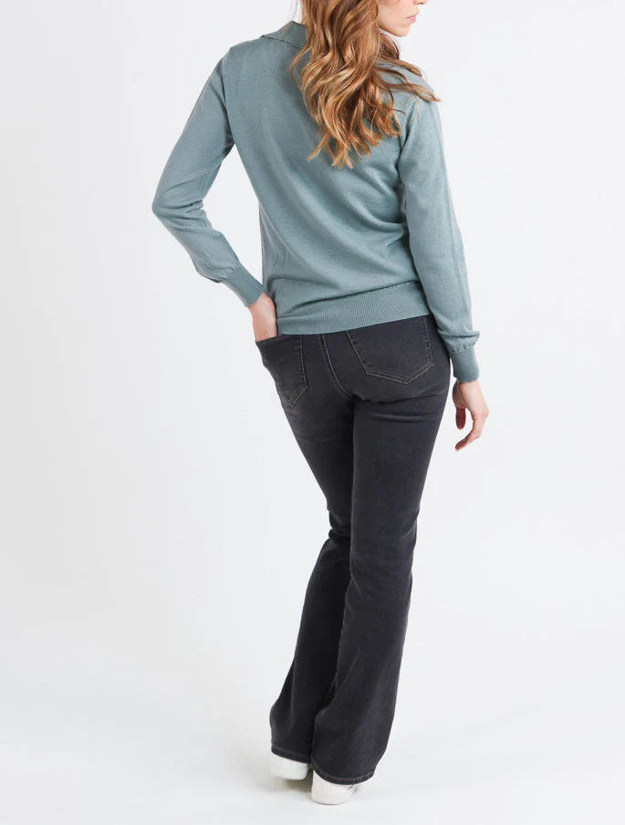 Pull col polo femme en laine mérinos vert