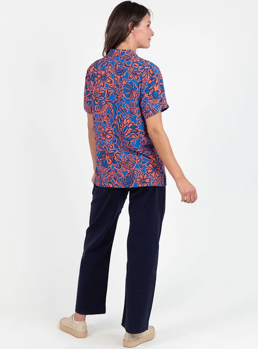 Chemisier femme en viscose imprimé floral bleu