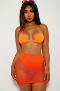 Neon Orange Netted Two Piece Swimsuit
