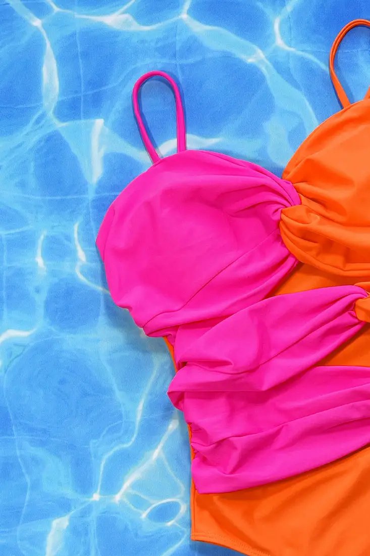 Neon Pink Orange Cut-out Twisted Cheeky 1pc Swimsuit Monokini