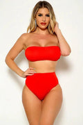 Red Bandeau Sexy High Waist Swimsuit