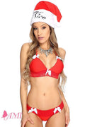 Red White Bow Accent Lace Trim Sexy Pucker Back Swimsuit