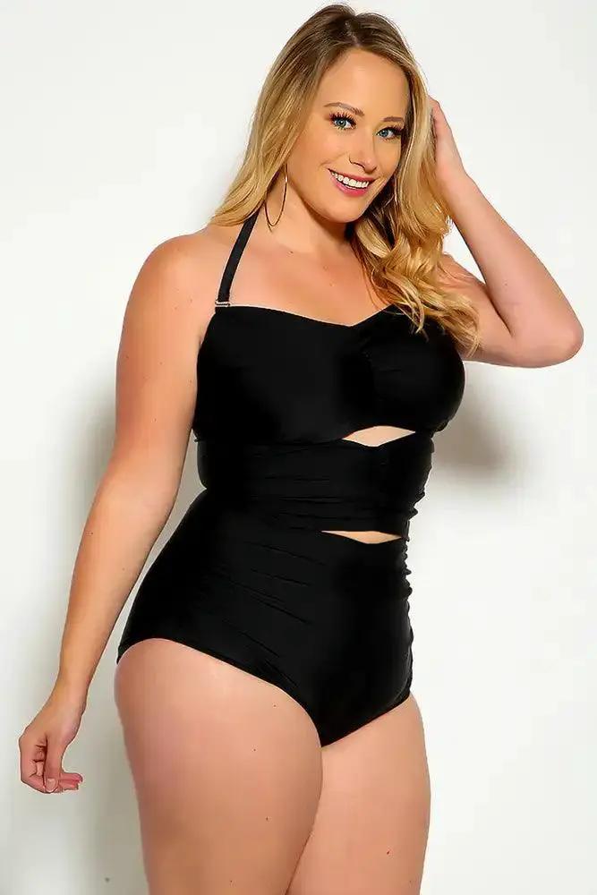 Sexy Black Cut Out Halter One Piece Swimsuit