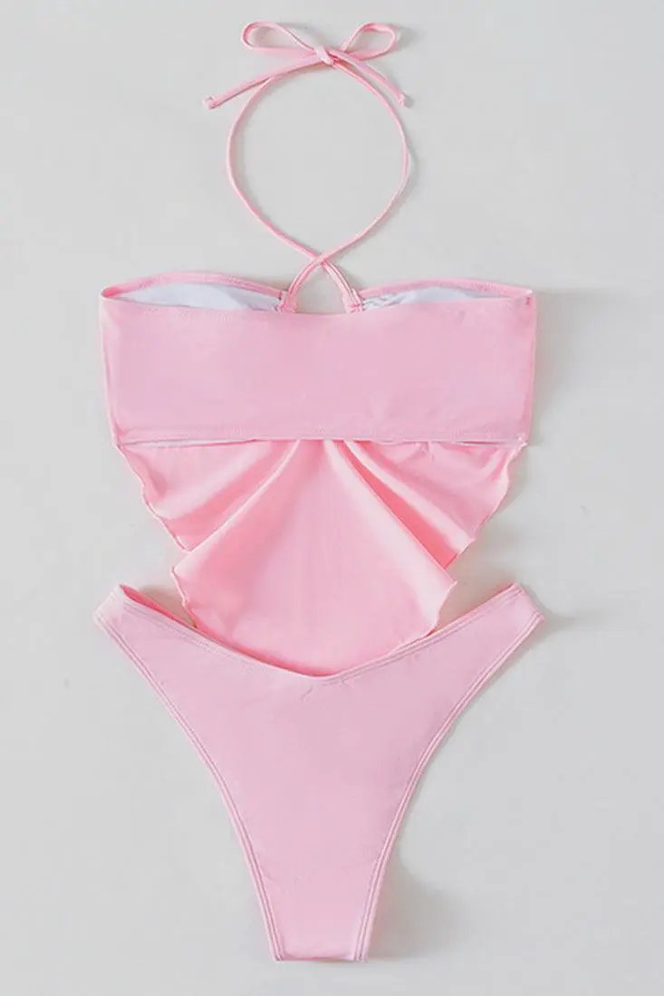Sexy Light Pink 2pc Bikini With Ruffed Stomach Coverage