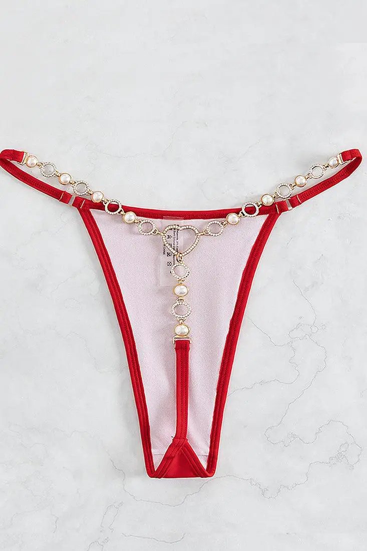Sexy Red 2pc Thong Bikini With Gemstones