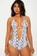 Sexy Snake Print Halter Monokini
