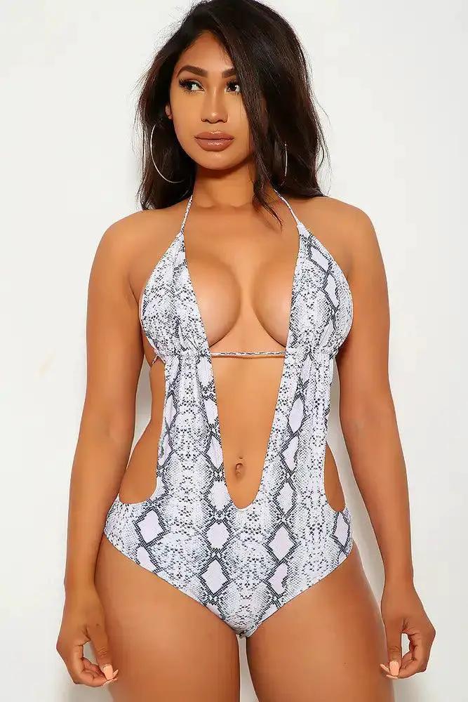 Sexy Snake Print Halter Monokini