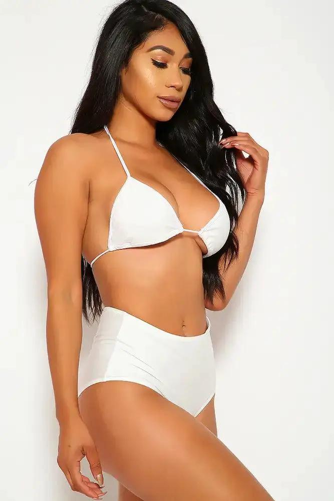 Sexy White Triangle High Waisted Two Piece Swimsuit