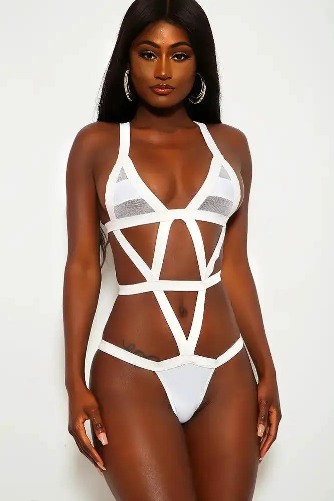 White Netted Mesh Caged Detail Sexy Monokini