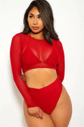 Wine Three Piece Mesh Triangle Bold Swimsuit